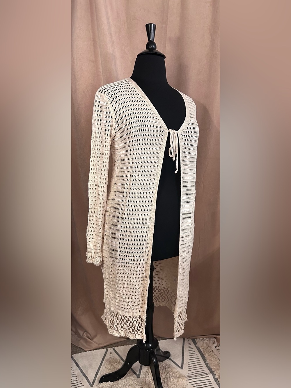 PINK LILY TIE FRONT CROTCHET CARDIGAN